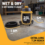 JCB, 23L HEPA Wet & Dry Vacuum Cleaner, 24L/s Airflow & 16kPa Suction | JCB-VACP-23H