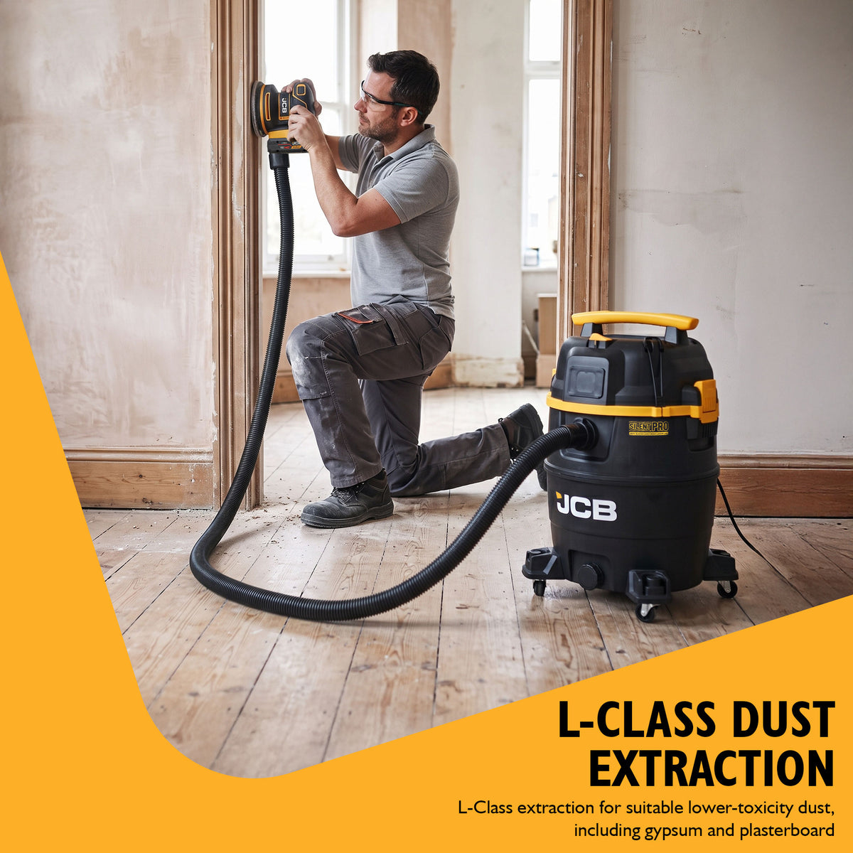 JCB, Silent Pro 61L L-Class Wet & Dry Vacuum Cleaner, 65dB(A) & 47L/s Airflow | JCB-SVACP-61L