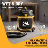 JCB, Silent Pro 34L L-Class Wet & Dry Vacuum Cleaner, 65dB(A) & 45L/s Airflow | JCB-SVACP-34L