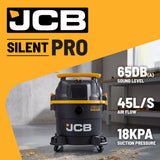 JCB, Silent Pro 34L L-Class Wet & Dry Vacuum Cleaner, 65dB(A) & 45L/s Airflow | JCB-SVACP-34L