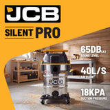 JCB, Silent Pro 30L L-Class Stainless Steel Wet & Dry Vacuum Cleaner, 65dB(A) | JCB-SVACS-30L