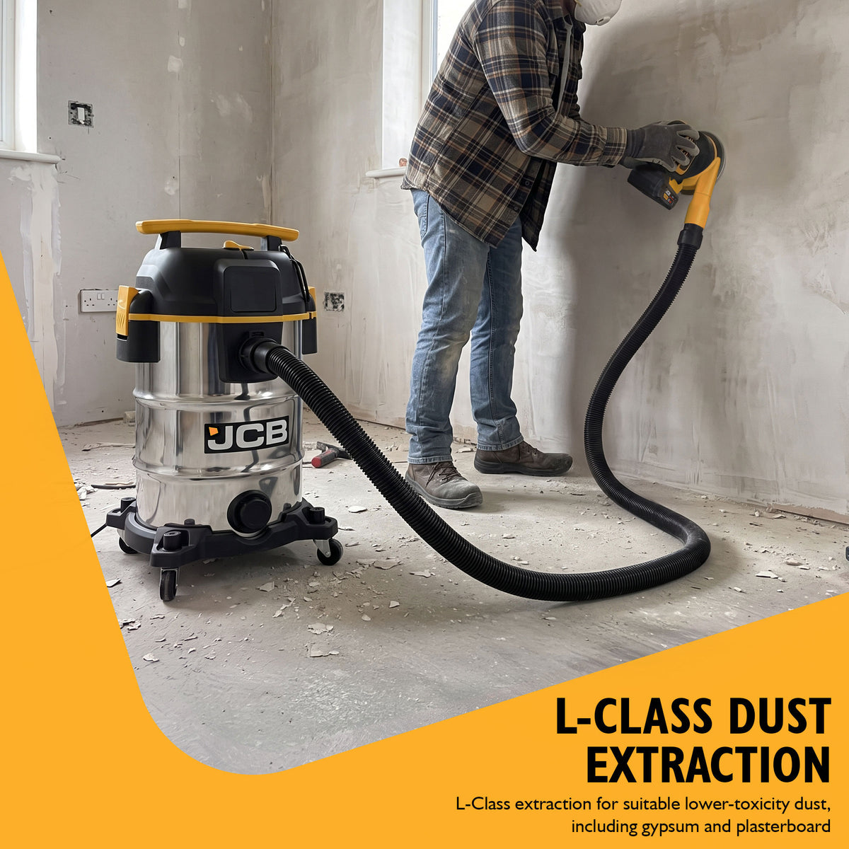 JCB, Silent Pro 30L L-Class Stainless Steel Wet & Dry Vacuum Cleaner, 65dB(A) | JCB-SVACS-30L