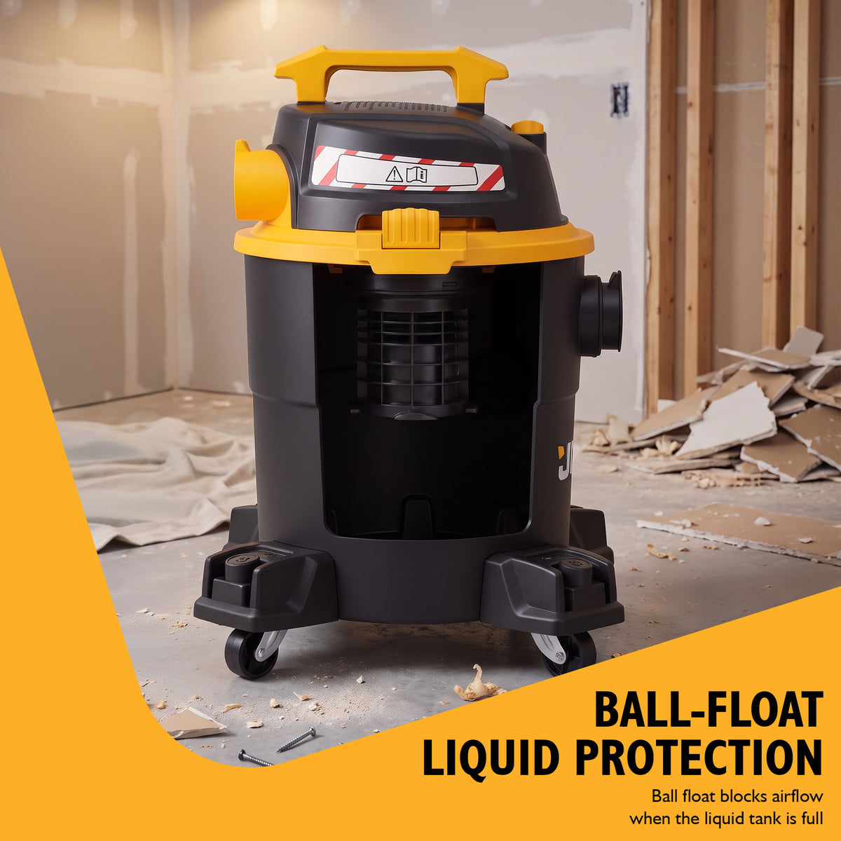 JCB, 23L HEPA Wet & Dry Vacuum Cleaner, 24L/s Airflow & 16kPa Suction | JCB-VACP-23H