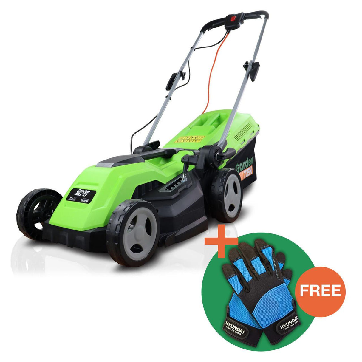 GardenTek 38cm Corded Electric Lawn Mower with Rear Roller 1600w/230v | GT38E