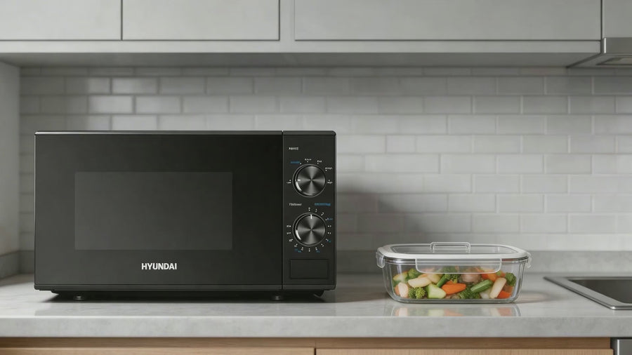 HYUNDAI 800W 20L Solo Microwave, Dial Control, Stainless Steel Interior | HYMW80020MB — video