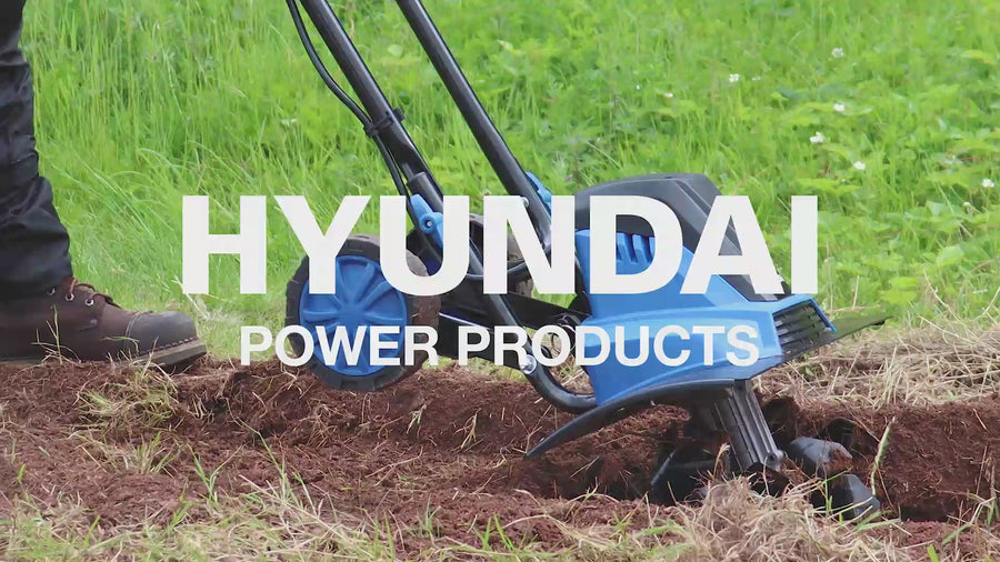 Hyundai 1500W 45cm Electric Garden Tiller, Cultivator, Rotovator and Rototiller 4 x 6 Blades | HYT1500E — video
