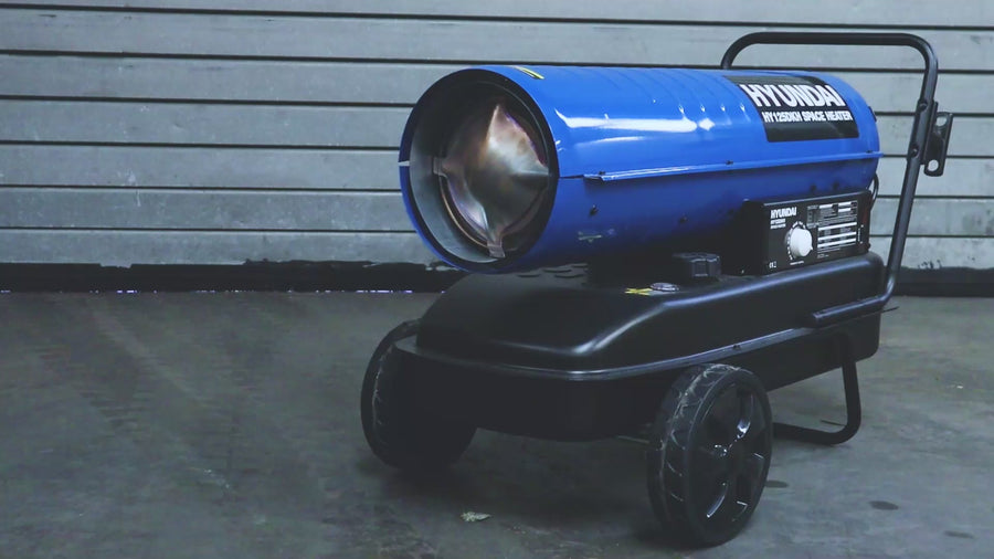 Hyundai 125,000BTU / 37kW Diesel or Kerosene Space Heater, 900m3 Coverage, Thermostat | HY125DKH — video